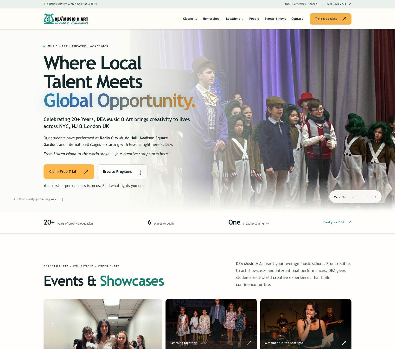 Music & art education website screen preview