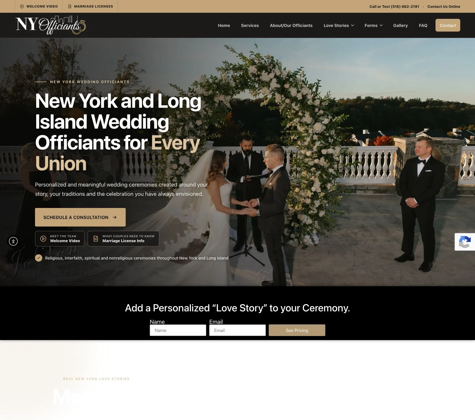 Wedding ceremonies website screen preview